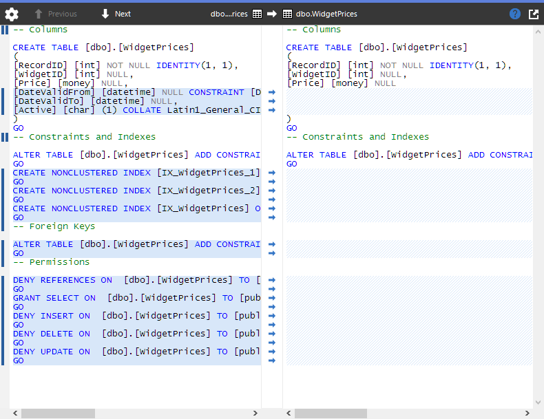 Viewing the SQL differences - SQL Compare 13 - Product Documentation