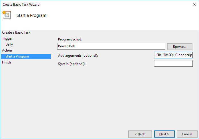 Windows Task Scheduler example - SQL Clone 2 - Product Documentation