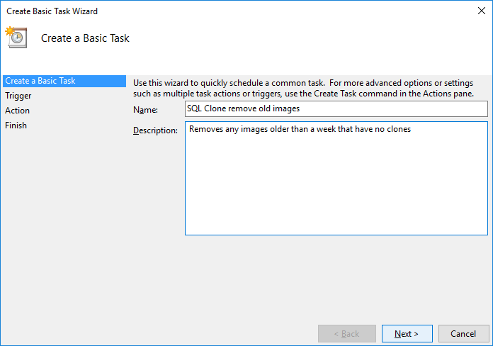 Windows Task Scheduler example - SQL Clone 2 - Product Documentation
