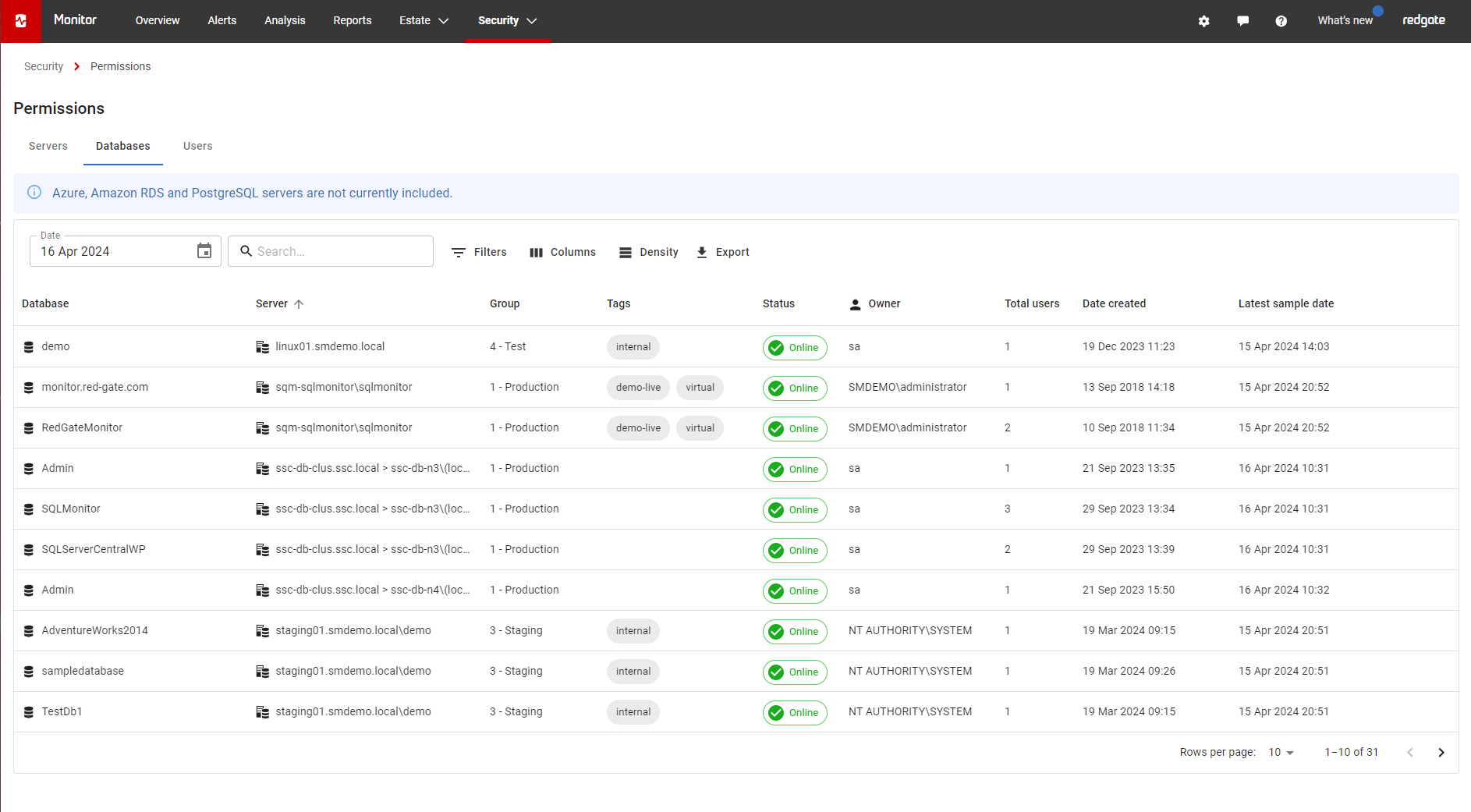 Databases tab