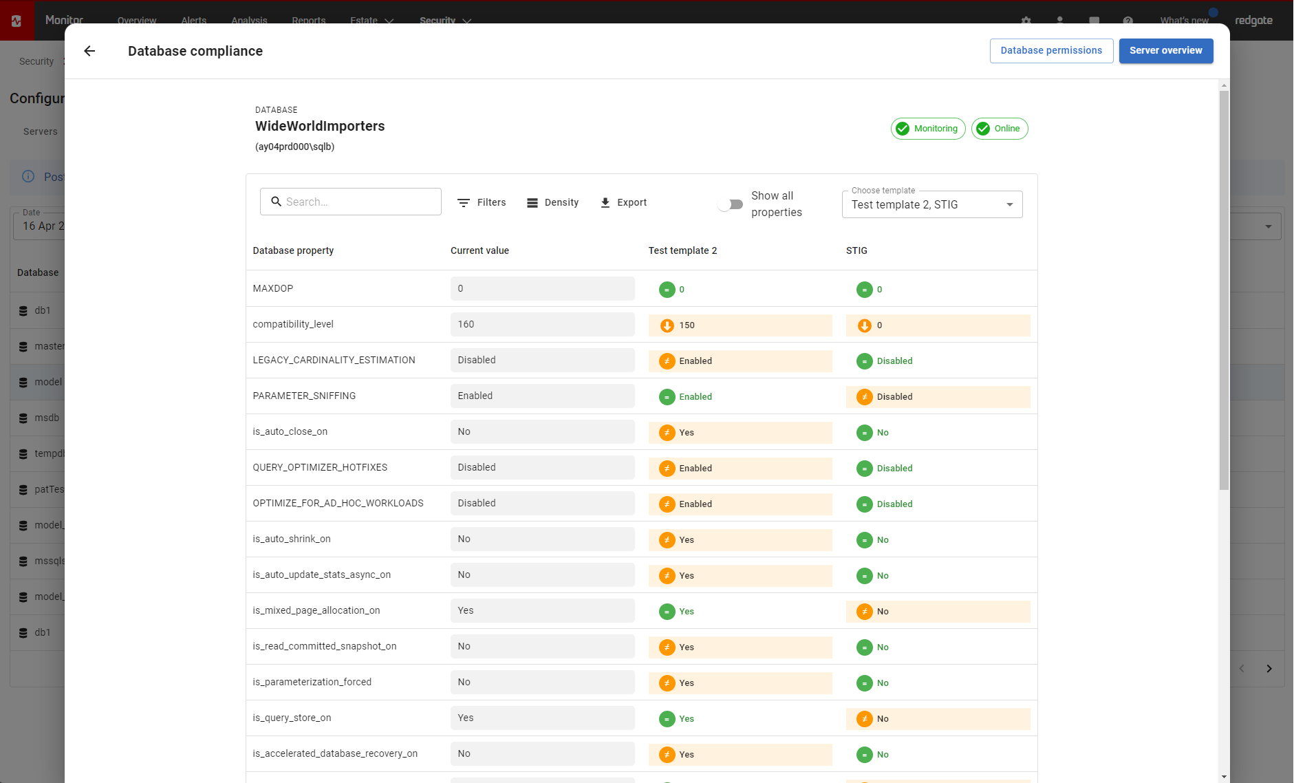 Database compliance properties