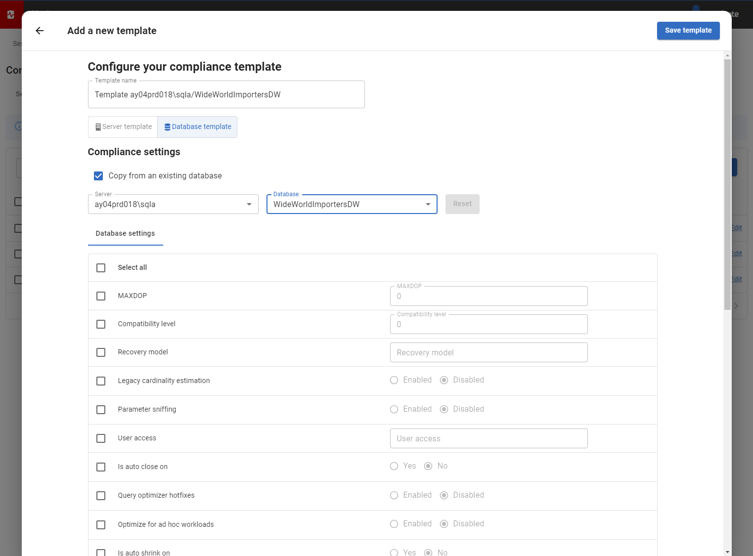 Add new database template (from existing database)