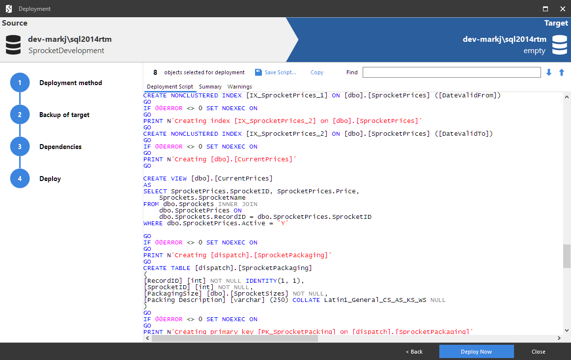 Using the Deployment Wizard - SQL Compare 16 - Product Documentation