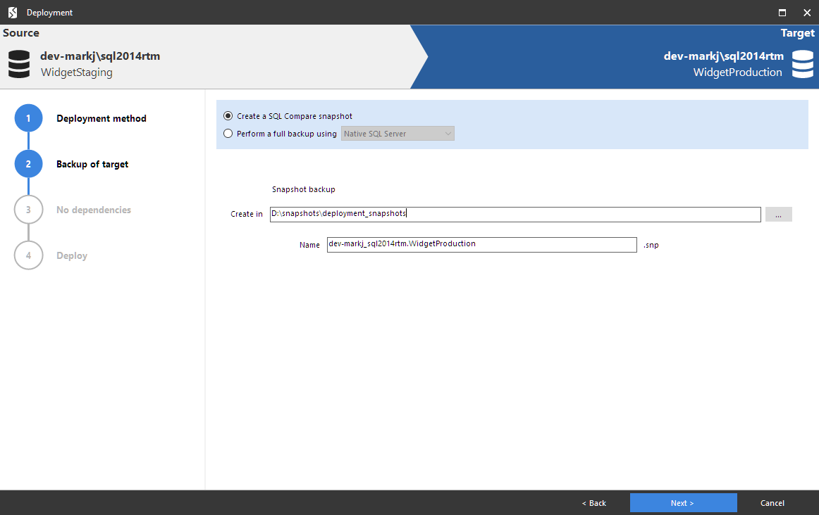 Using the Deployment Wizard - SQL Compare 16 - Product Documentation