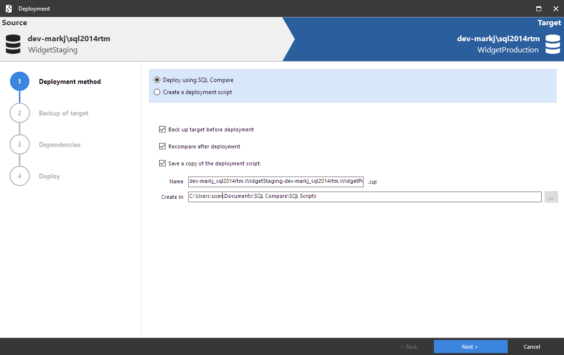 Using the Deployment Wizard - SQL Compare 12 - Product Documentation