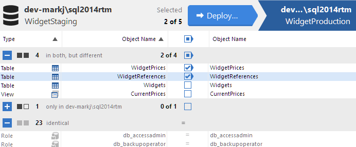 Viewing the comparison results - SQL Compare 13 - Product Documentation