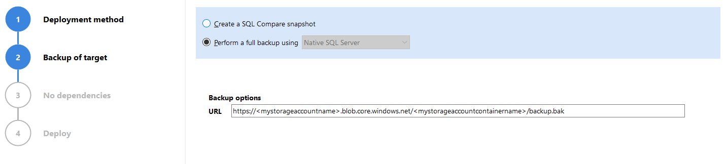 SQL Compare Deployment dialog SQL Compare Deployment dialog