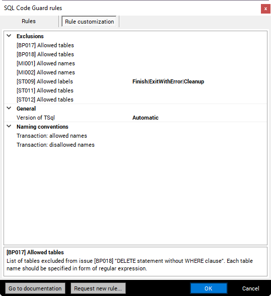 Style rules - SQL Code Analysis - Product Documentation