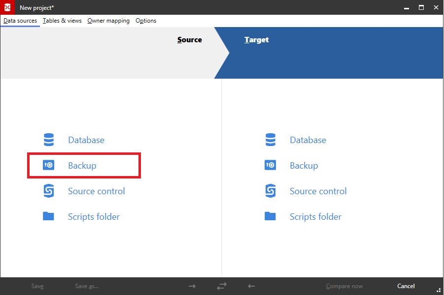 Worked example - restoring from a backup file - SQL Data Compare 13 ...