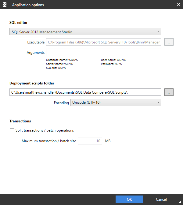 Setting application options - SQL Data Compare 16 - Product Documentation