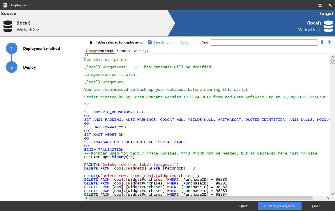 Using the Deployment Wizard - SQL Data Compare 16 - Product Documentation