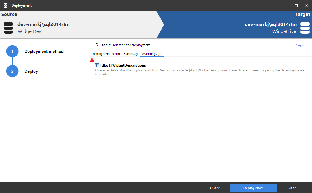 Warnings - SQL Data Compare 16 - Product Documentation