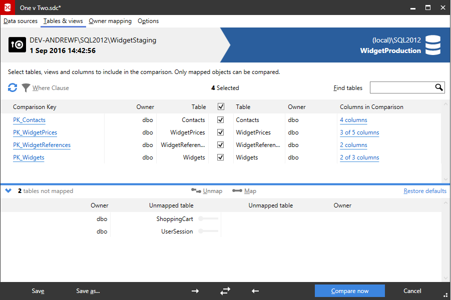 Worked example - restoring from a backup file - SQL Data Compare 16 ...