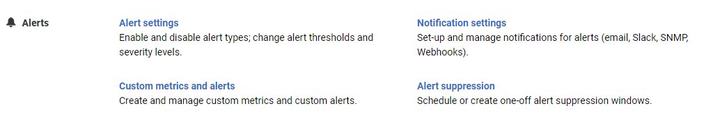 The Alerts section of the configuration page