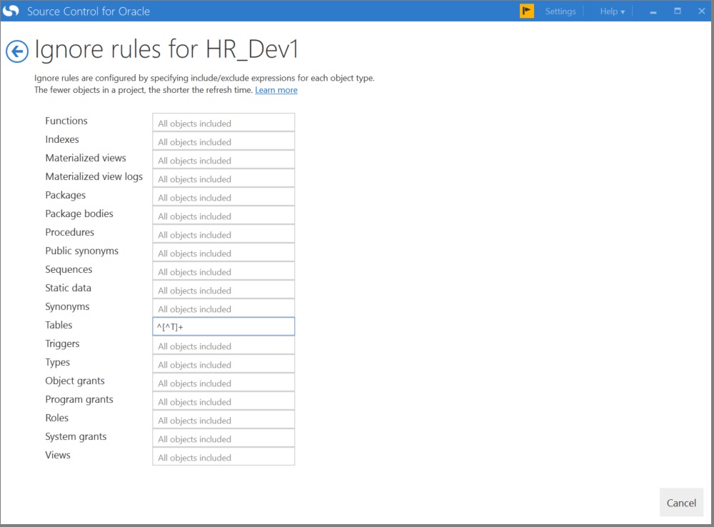 Using ignore rules Source Control for Oracle 6 Product Documentation